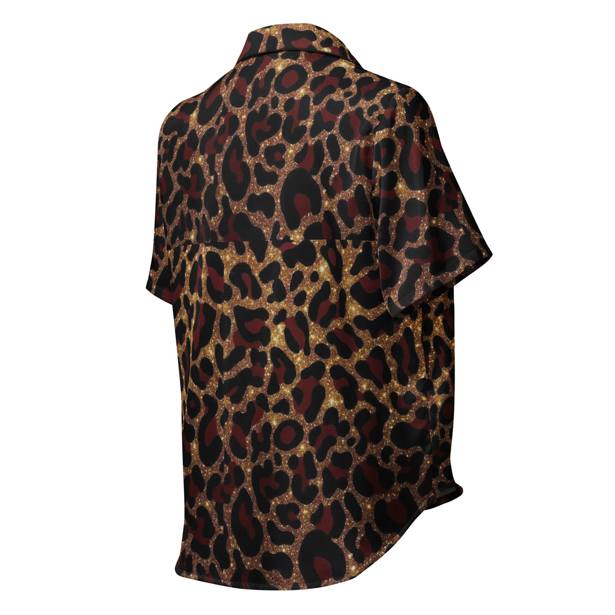 Gold x Red Leopard Print Womens Short Sleeve Pajama Top breathable sleepwear
