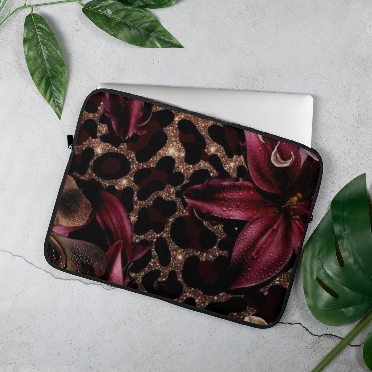 Leopard Floral Print Laptop Cover premium protective sleeve
