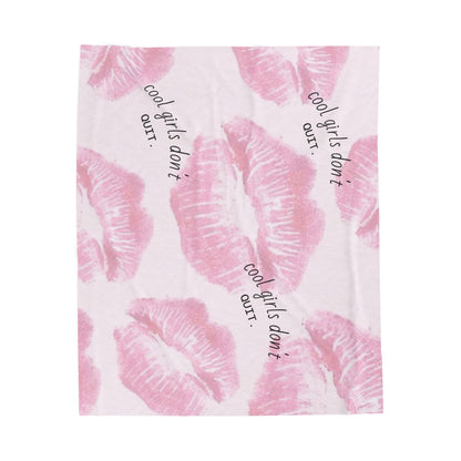 Velveteen Plush Blanket - Pink Kiss Print "cool girls don&