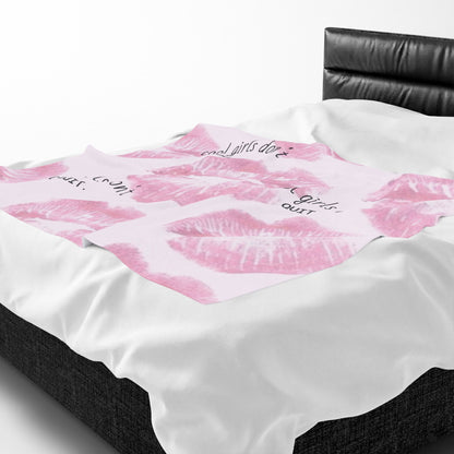 Velveteen Plush Blanket - Pink Kiss Print "cool girls don&