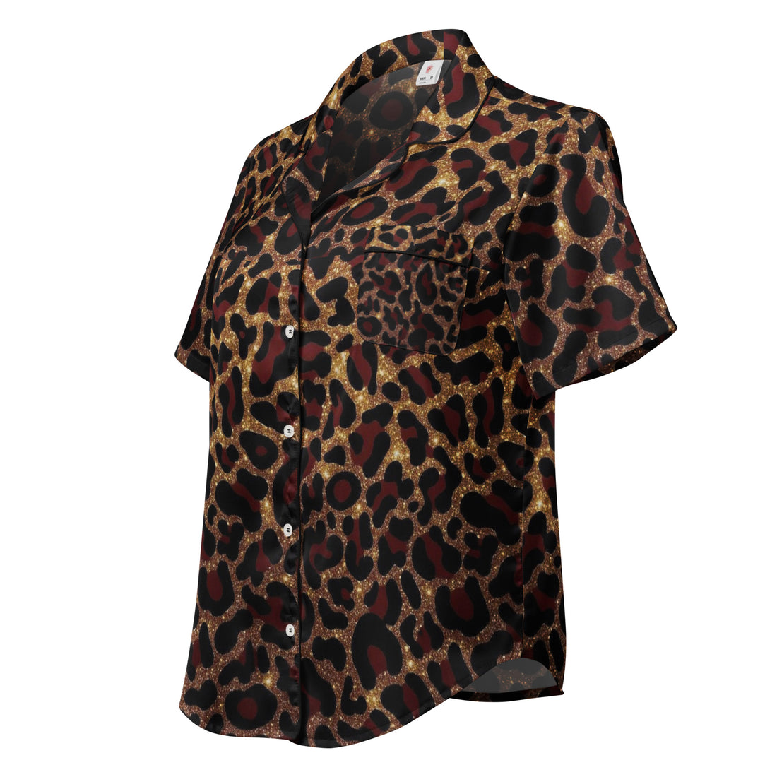 Gold x Red Leopard Print Womens Short Sleeve Pajama Top breathable sleepwear
