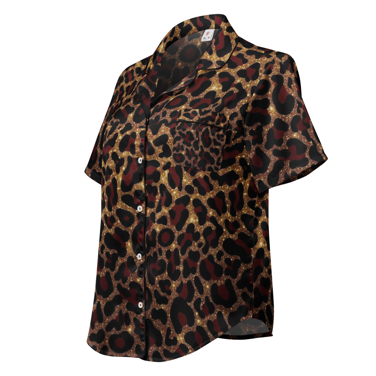 Gold x Red Leopard Print Womens Short Sleeve Pajama Top breathable sleepwear