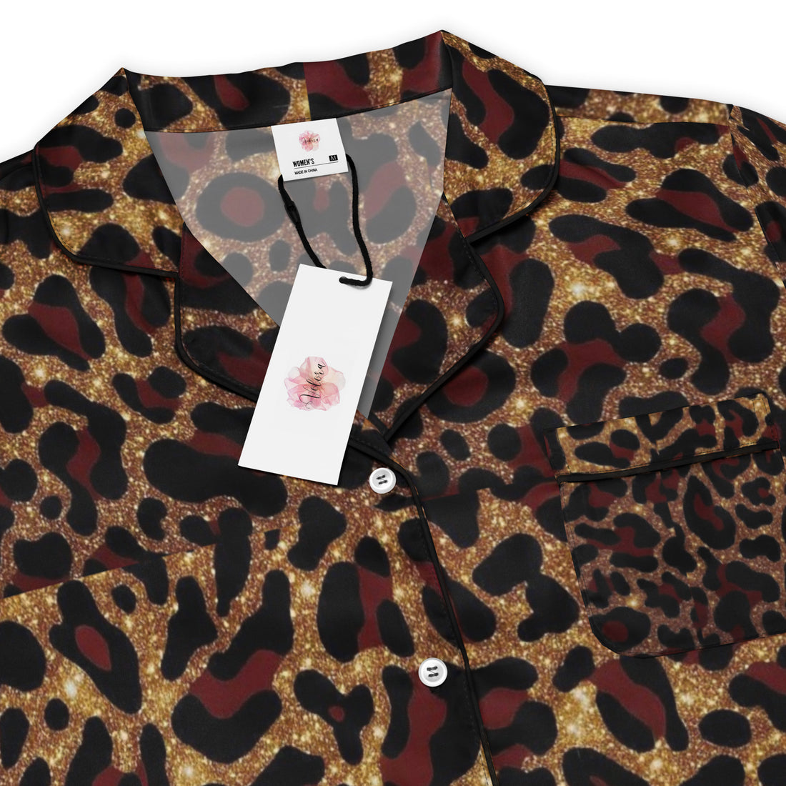 Gold x Red Leopard Print Womens Short Sleeve Pajama Top breathable sleepwear
