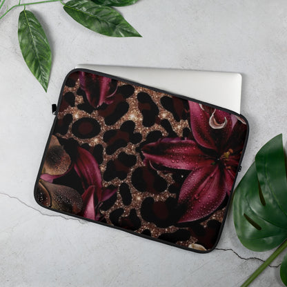 Leopard Floral Print Laptop Cover premium protective sleeve