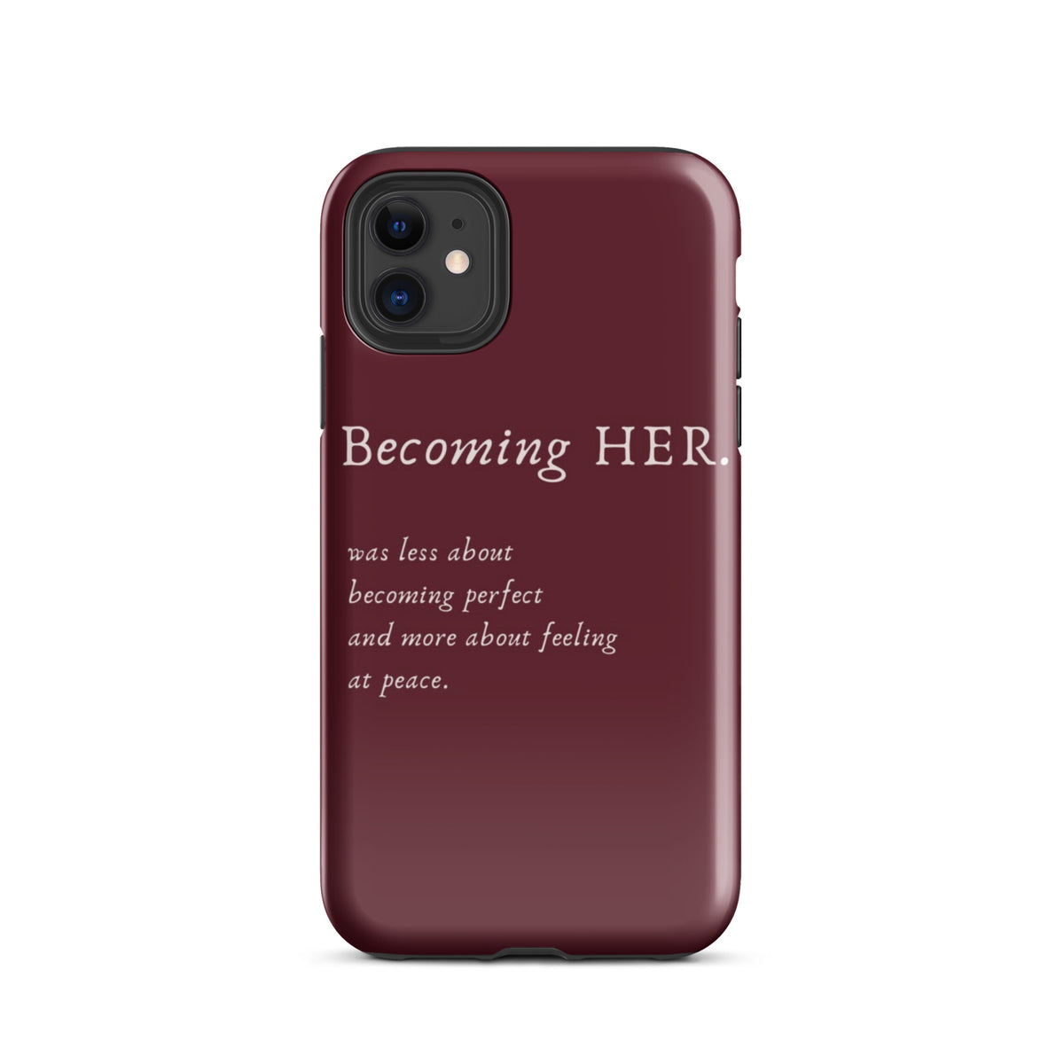 Becoming Her Case for iPhone showcasing elegant design and inspiring message for personal growth and confidence.