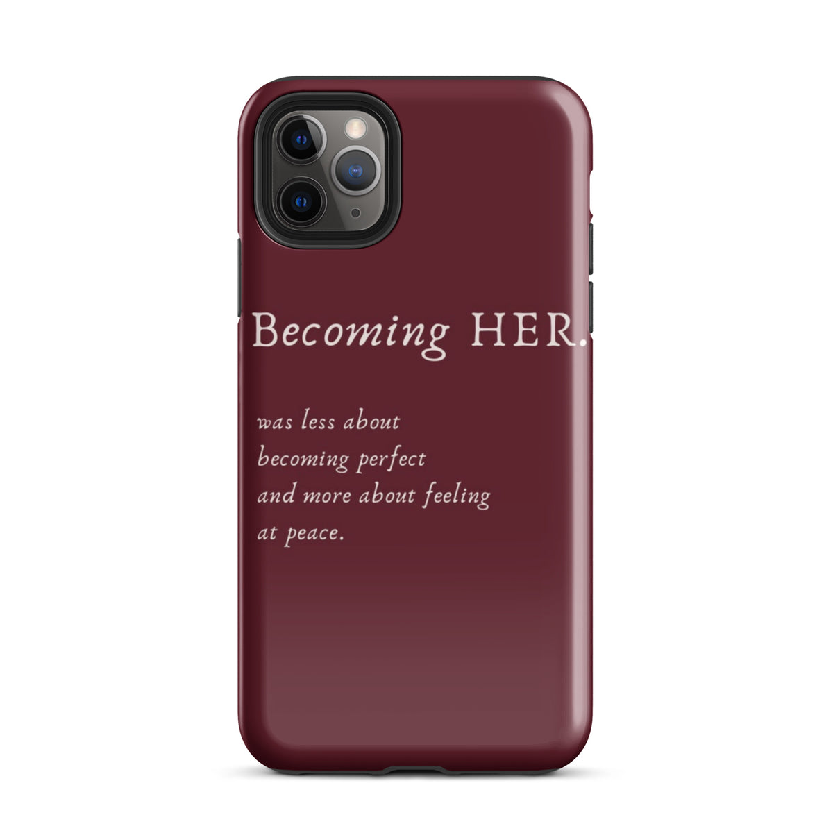 Becoming Her Case for iPhone showcasing elegant design and inspiring message for personal growth and confidence.
