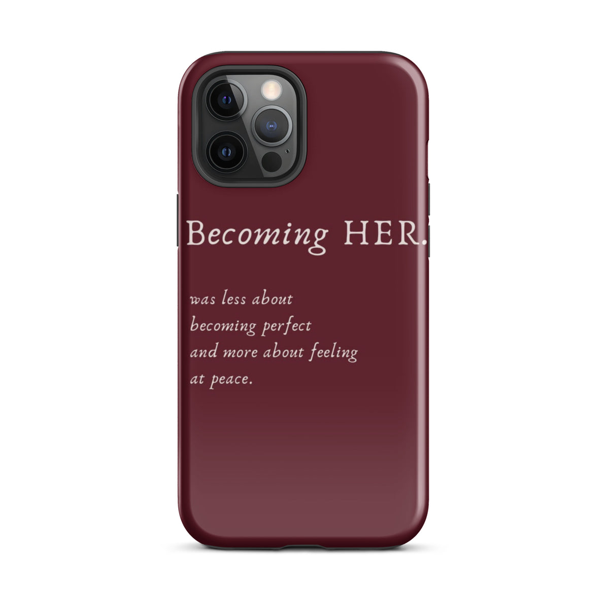 Becoming Her Case for iPhone showcasing elegant design and inspiring message for personal growth and confidence.
