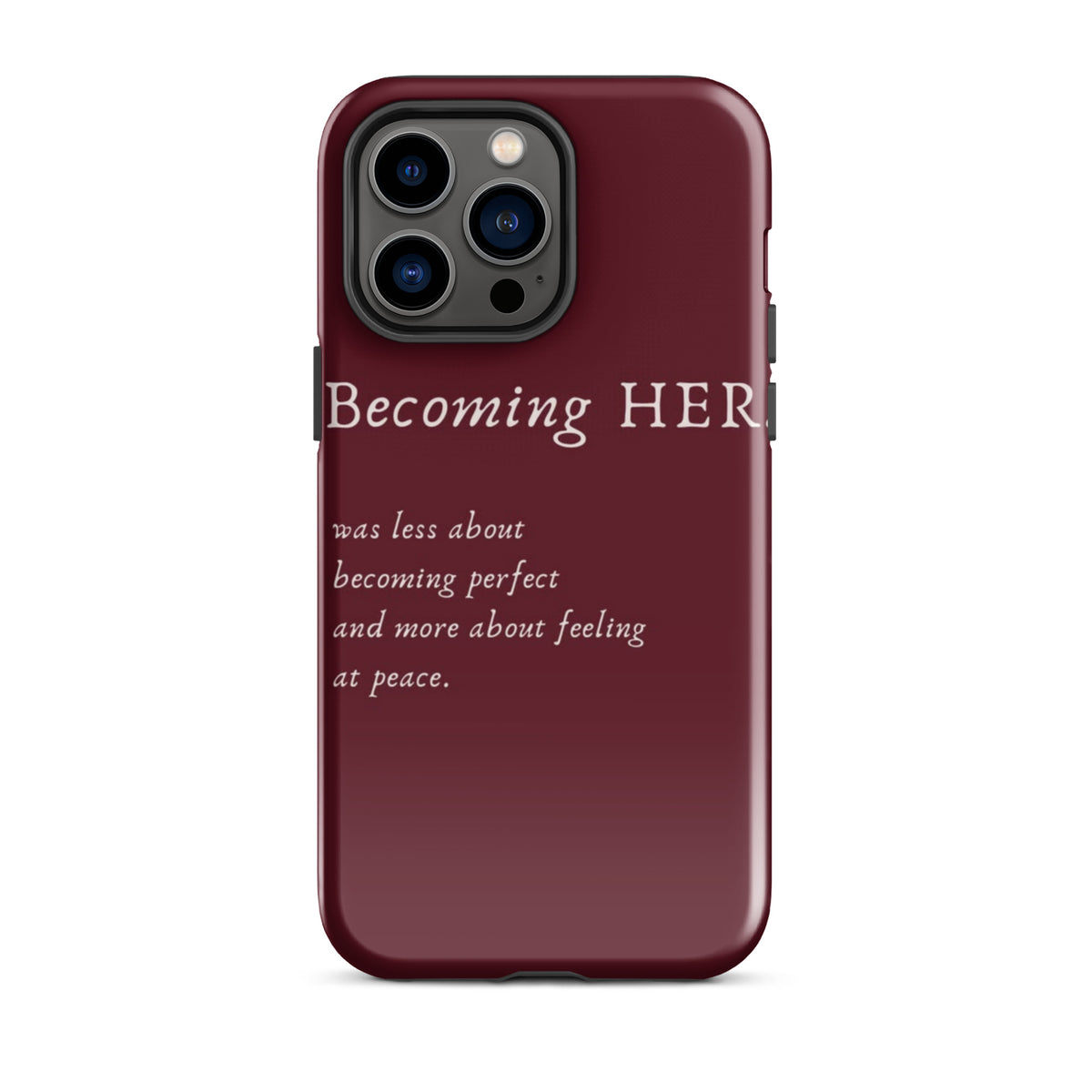 Becoming Her Case for iPhone showcasing elegant design and inspiring message for personal growth and confidence.