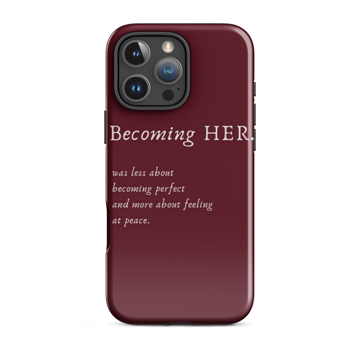 Becoming Her Case for iPhone showcasing elegant design and inspiring message for personal growth and confidence.
